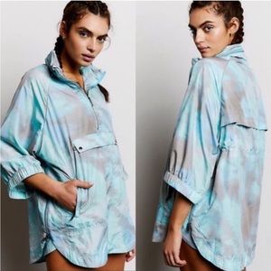 Free People Movement To Dye For Windbreaker Mid Length Sleeve Blue Sea Mint L